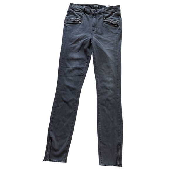 Black Paige skinny jeans with Aztec pocket detailing - Picture 1 of 8